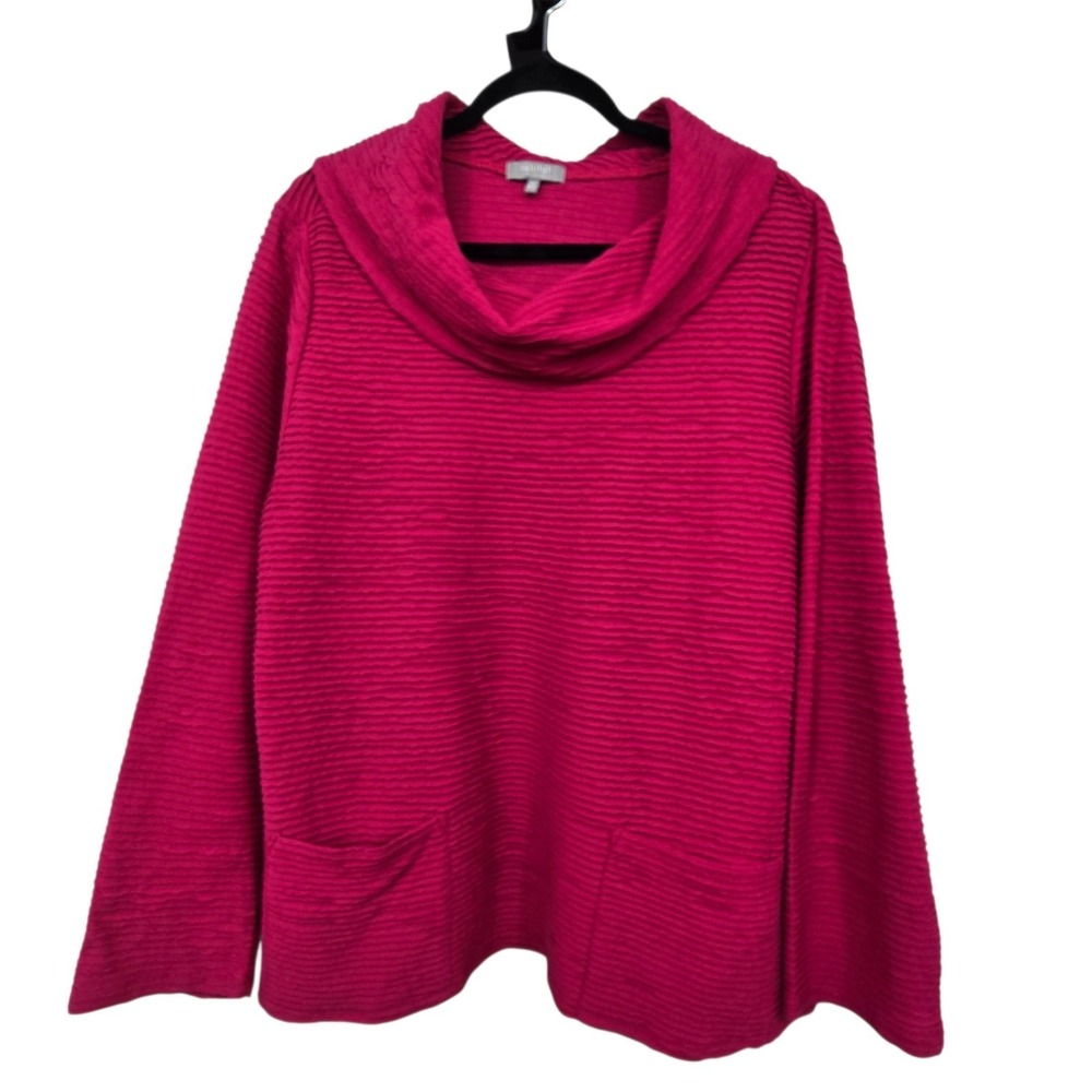Habitat‎ Cowl Neck Artsy Top Women's XL Pink Lagenlook Long Sleeve Texture Knit